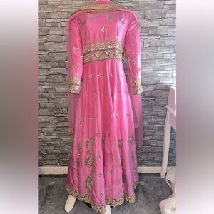 Pink extra long silk anarkali heavy dress